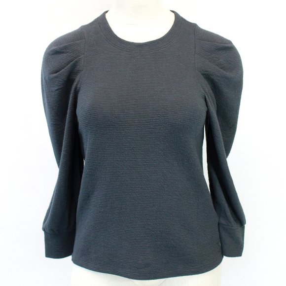 Madewell Black Crew Neck Puff Sleeve Top Blouse Medium - Picture 2 of 8